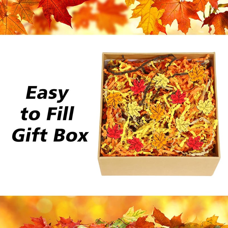 Jansun Fall Brown Orange Yellow Crinkle Cut Paper, 115g/4oz Shred Filler with Red Gold Orange Maple Leaf Confetti for Autumn Harvest Thanksgiving Gift Wrapping Craft DIY Fall Raffia Decorations - Image 5